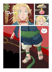  blonde_hair brain comic delicious_in_dungeon elf_ears feet glatu green_eyes hypnotic_plant magic marcille_donato plant sandals surprised tentacles 