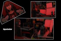  chair computer female_only femsub futaba_sakura glasses headphones hypnobrother hypnotic_accessory hypnotic_screen long_hair open_mouth orange_hair persona_(series) persona_5 sitting solo spiral spiral_eyes spiralwash_eyes tech_control zombie_walk 