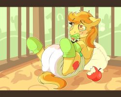age_regression animals_only braeburn cuddlehooves diaper drool horse horse_boy long_hair male_only malesub my_little_pony pacifier symbol_in_eyes