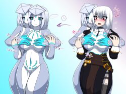 assimilation before_and_after body_markings breasts drone expressionless female_only femdom femsub green_eyes original reia silver_hair transformation