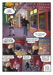 ahoge alice_(er-ikaa) bikini black_hair blonde_hair chortles_(keeperika) comic erika_(er-ikaa) keeper_of_pots midriff multicolored_hair multiple_girls navel original shorts