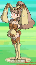 breasts brokenteapot brown_hair bunny_girl cosplay earrings expressionless fake_animal_ears female_only femsub freckles gloves jewelry large_breasts leotard long_hair lopunny nintendo open_mouth opera_gloves personification pokemon solo spiral_eyes symbol_in_eyes thighhighs