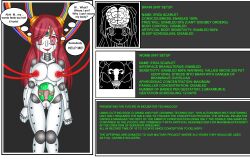 barcode bondage brain cables erza_scarlet fairy_tail female_only fembot femsub pregnant red_eyes red_hair robotization smile text thought_bubble unhappy_trance x-ray