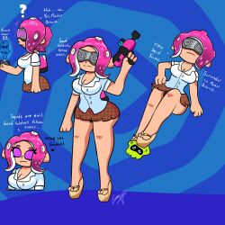  agent_8_(splatoon) breasts cleavage expressionless femsub goggles high_heels hypnotic_accessory large_ass legs maledom miniskirt nintendo octoling octoling_girl panties shyker soropin spiral spiral_background spiral_eyes splatoon splatoon_2 symbol_in_eyes tech_control text 