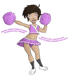 brown_hair bulge cheerleader crossdressing feminization happy_trance heart heart_eyes male_only maledom malesub mantra midriff mr.h open_mouth original short_hair smile solo symbol_in_eyes text western white_background