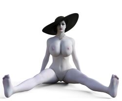 3d alcina_dimitrescu nude resident_evil sitting spiral_eyes theheckle vampire