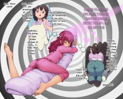  age_difference apron barefoot blush brown_eyes brown_hair dialogue disgustinggirl_(manipper) feet female_only femdom femsub housewife humor jeans kneeling large_ass manip milf miyuki_hoshizora pajamas precure red_hair sleeping smile_precure! tech_control text thought_bubble wet_clothes 