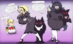 aegis_(persona) alternate_hair_color ass_expansion bare_shoulders before_and_after black_eyes black_hair blonde_hair blue_eyes bow_tie breast_expansion breasts cosplay dialogue dress erect_nipples erect_nipples_under_clothes female_only femsub gengar hair_band hair_growth hex_maniac hexification huge_breasts huge_hips lactation large_breasts milk mintmethodz nintendo open_mouth persona_(series) persona_3 pokemon pokemon_x_and_y red_sclera robot robot_girl shoes short_hair signature simple_background smile socks speech_bubble spiral spiral_eyes sweat symbol_in_eyes text transformation trembling very_long_hair 