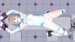  3d arms_above_head blonde_hair blush breasts chains closed_eyes cuffs female_only femsub gloves jewelry koikatsu! koimin4 long_hair magical_girl naomi_(koimin4) on_back open_mouth opera_gloves original restrained shoes sleeping solo spread_legs thighhighs 