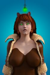  3d animal_ears brown_hair dazed drool earrings erect_nipples_under_clothes female_only femsub glowing glowing_eyes gradient_background green_eyes jacket long_hair marvel_comics open_mouth pendulum shirt simple_background solo squirrel_girl_(marvel) super_hero tail theheckle 