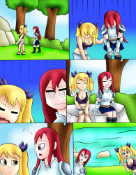  blonde_hair comic erza_scarlet fairy_tail jerrydestrtoyer large_breasts lucy_heartfilia red_hair 
