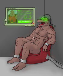 alligator_boy bottomless erection furry male_only malesub manacles non-human_feet nude open_mouth penis precum rak_wrathraiser sitting tech_control tongue tongue_out topless tower_of_god uchihadems visor