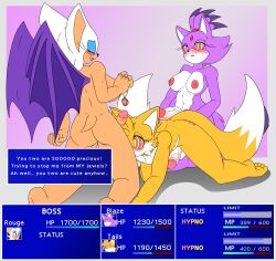 absurdres blaze_the_cat bottomless breasts cat_girl furry futa_with_male futadom futanari futasub group_sex malesub miles_tails_prower nude penis ring_eyes rouge_the_bat sonic_the_hedgehog_(series) text threesome topless vellvetfoxie