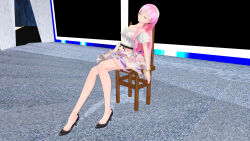  3d bare_legs biliocho breasts chair closed_eyes female_only high_heels large_breasts legs long_hair luka_megurine open_mouth pink_hair sitting skirt sleeping stage_hypnosis vocaloid 