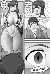  bikini bikini_bottom bikini_top cow_print cowgirl doki_doki_literature_club empty_eyes fake_animal_ears fake_tail femsub maledom monika the_iron_mountain 