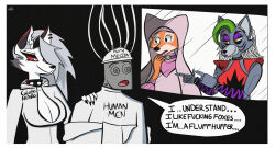  animal_ears bigberet brain_injection breasts choker cleavage clothed collar crossover dialogue earrings english_text environmental_text faceless_male femdom five_nights_at_freddy's five_nights_at_freddy's:_security_breach fox_girl furry green_hair helluva_boss helmet huge_breasts human_on_furry long_hair loona_(helluva_boss) maid_marian_(disney) malesub meme multicolored_hair multiple_girls open_clothes open_mouth red_sclera robin_hood_(disney) roxanne_wolf smirk speech_bubble spiral_eyes spiralwash_eyes straitjacket tech_control text tongue white_hair wolf_girl 