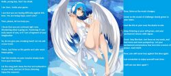  angel angel_girl bare_legs barefoot blue_hair breasts caption dress eternalchaos_(manipper) eyebrows_visible_through_hair female_only femdom headphones hypnotic_music phyrnna pov pov_sub short_hair simple_background sitting small_breasts smile solo text video_game virtual_youtuber wholesome wings yellow_eyes 