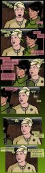  archer_(series) aware black_hair blonde_hair blue_eyes clothed dialogue english_text female_only femsub green_eyes guyman806 hypnotic_creature hypnotized_dom lana_kane_(archer) multiple_girls multiple_subs pam_poovey parasite resisting text worm 