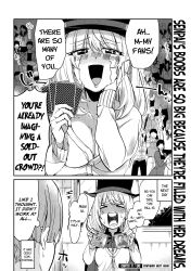  blonde_hair blush bow_tie breasts cape comic dialogue empty_eyes femsub greyscale happy_trance hat humor large_breasts long_hair magical_sempai magician maledom open_mouth right_to_left school_uniform sempai_(magical_sempai) short_hair tears text unaware 