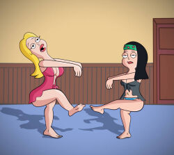  american_dad barefoot black_hair blonde_hair empty_eyes expressionless female_only femsub francine_smith hayley_smith lingerie long_hair makeup milf mother_and_daughter multiple_girls multiple_subs somnowalkerx underwear zombie_walk 