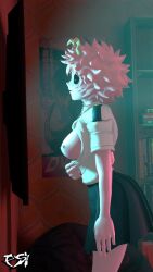  3d breasts d.va dazed erect_nipples exposed_chest expressionless female_only femsub hypnotic_screen large_breasts mina_ashido my_hero_academia nipples overwatch pink_hair pink_skin psikokinetic school_uniform short_hair sideboob skirt standing tv unaware undressing undressing_command yellow_eyes 