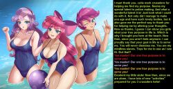  apple_bloom blush breasts caption cogbrony equestria_girls female_only femsub large_breasts large_hips long_hair manip misterman4_(manipper) multiple_girls multiple_subs my_little_pony one-piece_swimsuit school_swimsuit scootaloo short_hair smile spiral_eyes sweetie_belle swimsuit symbol_in_eyes text 