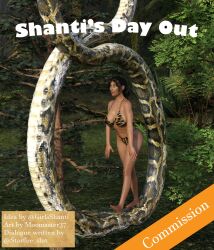  3d aged_up bare_legs barefoot bikini black_hair breasts cleavage coil_loop_walk comic disney feet huge_breasts hypnotized_walking kaa legs moomaster37 ponytail shanti snake spiral stepped_on text the_jungle_book vore 