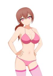  breasts brown_hair christie_murray cleavage collarbone happy_trance heart heart_eyes hitman_absolution large_breasts lizzymiz looking_at_viewer pink_eyes smile spiral_eyes standing symbol_in_eyes thighs white_background 