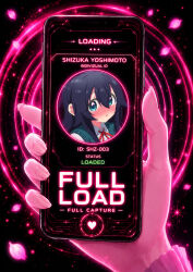  ai_art blue_hair blush cheating english_text environmental_text femsub hypnotic_app long_hair netorare paradisetoyou_(generator) phone school_uniform shizuka_yoshimoto signature text the_100_girlfriends_who_really,_really,_really,_really,_really_love_you user_interface 