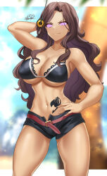  bikini_top breasts brown_eyes cana_alberona cleavage coin fairy_tail female_only femsub glowing_eyes huge_breasts large_hips long_hair looking_at_viewer manip misterman4_(manipper) nez-box pendulum shorts smile spiral_eyes swimsuit symbol_in_eyes tagme tattoo 