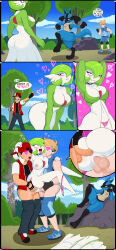  accidental_hypnosis ass_expansion balls black_hair blonde_hair breasts choker color dialogue drool earbuds english_text furry gameplay_mechanics gardevoir green_hair happy_trance hat heart_eyes hypnotized_rapist jacket light_skin lucario malesub multiple_subs nintendo panties penis piercing pokemon pokemon_(creature) pokemon_trainer pokephilia red_eyes sex shadman threesome trees white_skin 