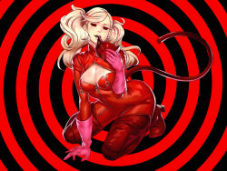 ann_takamaki blonde_hair bodysuit boots breasts doubledarkly female_only femsub gloves manip mindtrick_(manipper) persona_(series) persona_5 solo spiral spiral_eyes symbol_in_eyes tail thigh_boots twintails