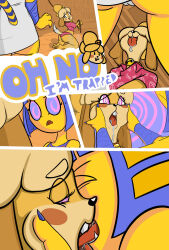  animal_crossing ankha_(animal_crossing) ass aware cat_girl closed_eyes collar comic consensual dialogue dog_girl drool egyptian english_text femdom femsub french_kiss from_behind furry isabelle_(animal_crossing) kimberhearth kissing kneeling leash nintendo open_mouth rope spiral spiral_eyes symbol_in_eyes tail text tongue tongue_out yuri 