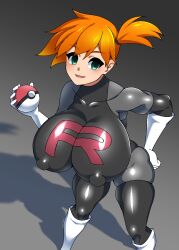  aged_up bodysuit breasts corruption dead_source empty_eyes enemy_conversion female_only femsub gloves green_eyes huge_breasts large_breasts latex leotard misty nintendo open_mouth orange_hair pokeball pokemon pokemon_red_green_blue_and_yellow short_hair smile solo team_rocket xenoxeno 