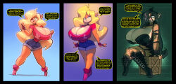 bandage bandicoot_girl before_and_after bigdad black_hair black_lipstick box breasts choker cleavage clothed collar crash_bandicoot_(series) dazed dialogue dress earrings expressionless eyeshadow femsub fingerless_gloves fishnets furry gloves goth gothification green_eyes hair_covering_one_eye high_heels huge_breasts jean_shorts knee-high_boots lipstick makeup manip open_mouth shirt shorts simple_background sitting smile speech_bubble spiralwash_eyes standing tagme tawna_bandicoot tech_control text tiechonortheal_(manipper) torn_clothes very_long_hair 