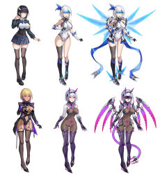 absurdres alternate_color_scheme alternate_costume alternate_form alternate_hair_color alternate_hairstyle bangs bare_shoulders before_and_after black_hair blonde_hair blue_eyes blue_hair bodysuit bow bow_tie breasts bunny_ears cape claws cleavage clothed_exposure collar crotch_tattoo evil_smile fake_animal_ears female_only femsub garter_straps gloves hair_ornament jewelry l&#039;&eacute;tranger large_breasts leather leotard looking_at_viewer multicolored_hair navel open_mouth original pantyhose pink_hair purple_hair qos red_eyes school_uniform see-through sequence shirt shoes short_hair simple_background skirt smile solo standing tail tan_skin tattoo thighhighs tight_clothing vaginal white_background white_hair wings