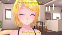 animated blonde_hair brown_hair character_request english_text feet femdom femsub foot_licking helenahunter hypnotic_screen kaa_eyes rainbow_eyes rin_kagamine smile spanish spongebob_squarepants_(series) tagme text tickling translated tv video vocaloid yuri