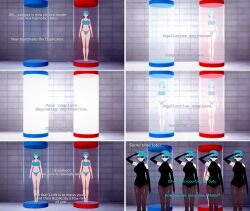  3d clone comic empty_eyes femsub glasses koikatsu! large_breasts multiple_girls original saluting standing standing_at_attention swimsuit yb1999 