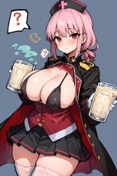  absurdres ai_art altered_common_sense cleavage empty_eyes erect_nipples fate_(series) female_only femsub florence_nightingale huge_breasts pink_hair red_eyes short_hair simple_background skirt solo thighhighs twilight_(generator) unaware waitress 