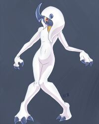  absol bodysuit costume furry helixjack hypnotic_clothing knees_together latex living_costume male_only malesub navel nintendo non-human_feet pokemon pokemon_(creature) red_eyes ring_eyes simple_background solo 
