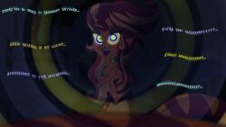  breasts caption dialogue equestria_girls fangs femdom hypnotic_eyes kaa_eyes long_hair looking_at_viewer manip monster_girl multicolored_hair my_little_pony naga_girl nipples pov pov_sub sleep_command snake snake_girl sunset_shimmer suppas_(manipper) text wubcakeva 