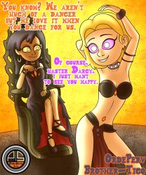  altered_perception amphibia arms_above_head bare_legs black_hair bracelet chair collar crossed_legs dancing dialogue disney dress earbuds earrings eye_color_change femsub happy_trance harem_outfit jewelry legs long_hair marcy_wu midriff orange_eyes ordeper_arts pink_sclera possession purple_eyes sasha_waybright sequence shoes short_hair signature simple_background sitting smug the_core_(amphibia) thighs yellow_sclera 