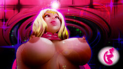 blonde_hair bottomless brain_drain breasts crossed_eyes crown diana-succuby-queen female_only femsub happy_trance jewelry large_breasts long_hair magic miako nude open_mouth original pink_eyes tongue tongue_out topless