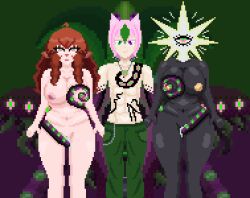 alien animal_ears breast_grab breast_press breasts breasts_outside coils cum_in_pussy cyclops drool femsub ghostec ghostec_(character) glowing_eyes large_breasts lulu_(shieol1) maledom monster nude nyarukavt nyarupix_thotep original pixel_art sheep_girl shieol1 tentacles virtual_youtuber