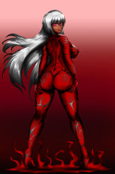 absurdres ass breasts dark_skin erect_nipples female_only high_heels large_breasts original red_eyes rikatsuky symbiote white_hair