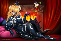 absurdres blonde_hair bowsette breasts cleavage erect_nipples large_breasts new_super_mario_bros._u_deluxe nintendo rikatsuky super_crown super_mario_bros. symbiote
