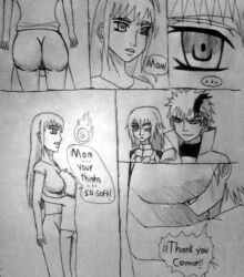 comic connor_(doudile) dani_(doudile) doudile empty_eyes expressionless femsub hypnotic_fire hypnotic_orb incest maledom milf mother_and_son original penis short_hair shota smile text thighjob traditional very_long_hair