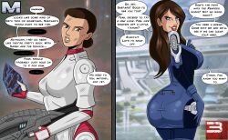  ashley_williams ass ass_expansion before_and_after blue_eyes bodysuit breast_expansion breasts brown_hair corruption female_only femsub glowing happy_trance large_ass large_breasts latex lipstick long_hair looking_at_viewer makeup mass_effect polmanning short_hair smile tech_control text transformation western 
