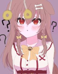 animal_ears bare_shoulders blush bow bow_tie braid breasts brown_hair coin confused dog_girl female_only femsub hair_clips hair_ribbon hololive inugami_korone long_hair open_mouth orange_eyes pendulum solo spiral_eyes symbol_in_eyes ukrroi virtual_youtuber