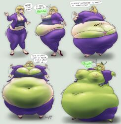 bbw beltpop fat female_only femsub fruit green_eyes green_skin inflation original sequence solo thong torn_clothes transformation weight_gain